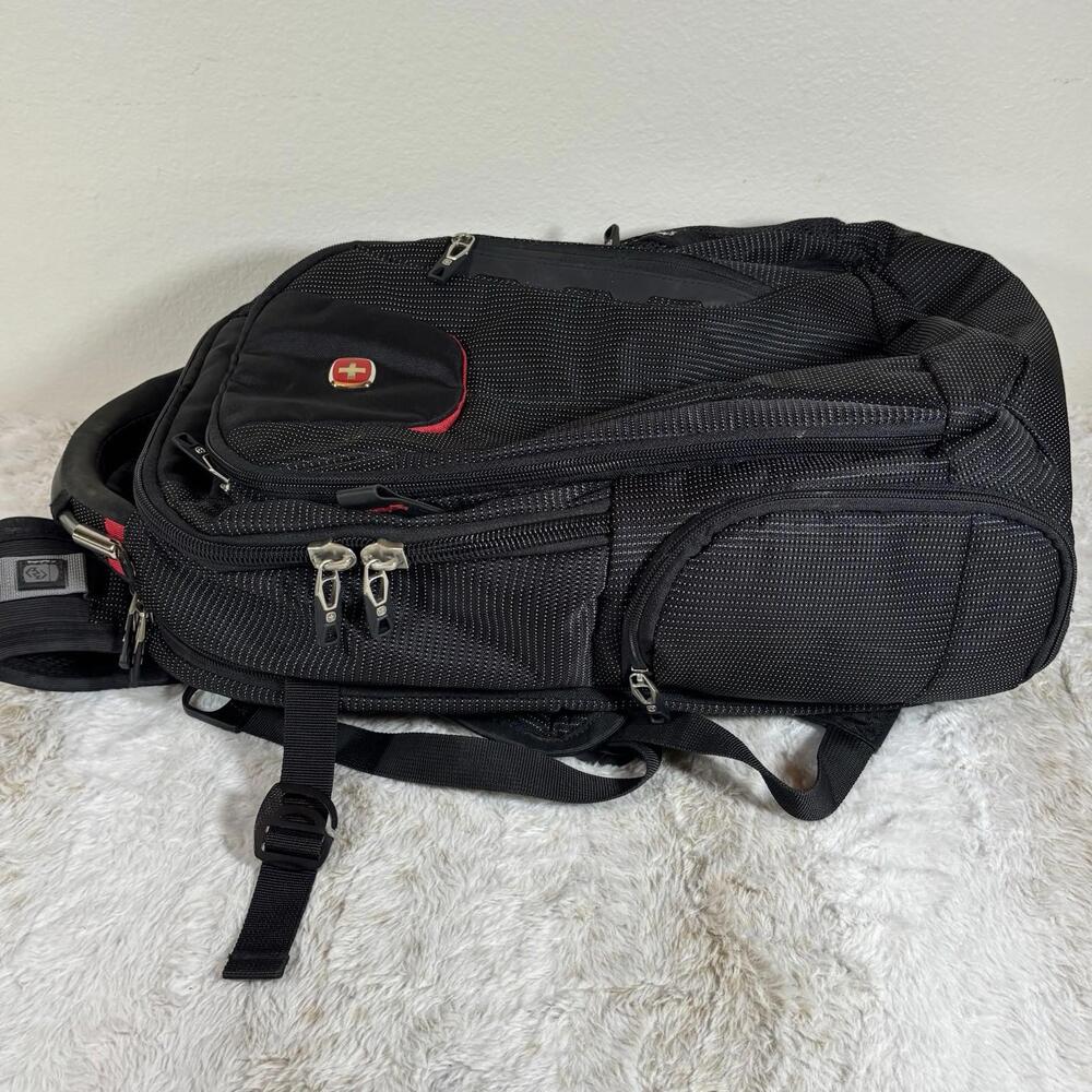 SwissGear Wenger Backpack Laptop Travel Bag Insulated Cooler Pocket Black Red - Picture 5 of 9